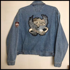 Harley-Davidson Mens Sz XXL Classic Eagle Live To Ride Denim Trucker Jean Jacket